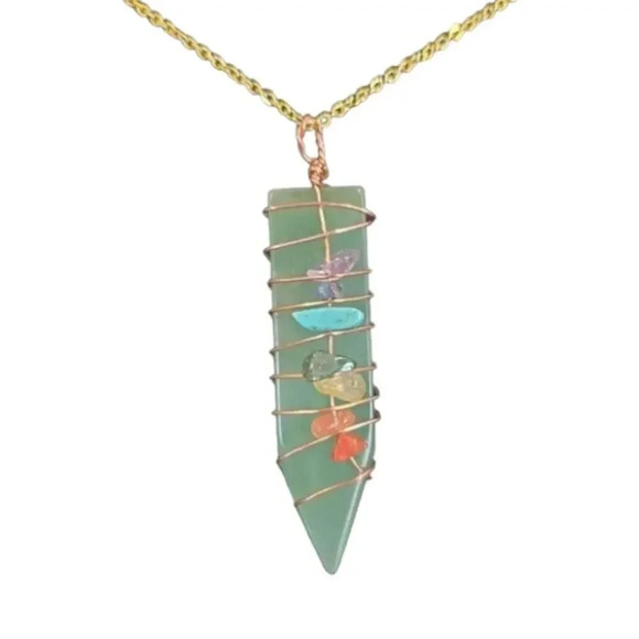 Large Green Aventurine Wire Wrapped Chakra Necklace - Picture 1 of 5